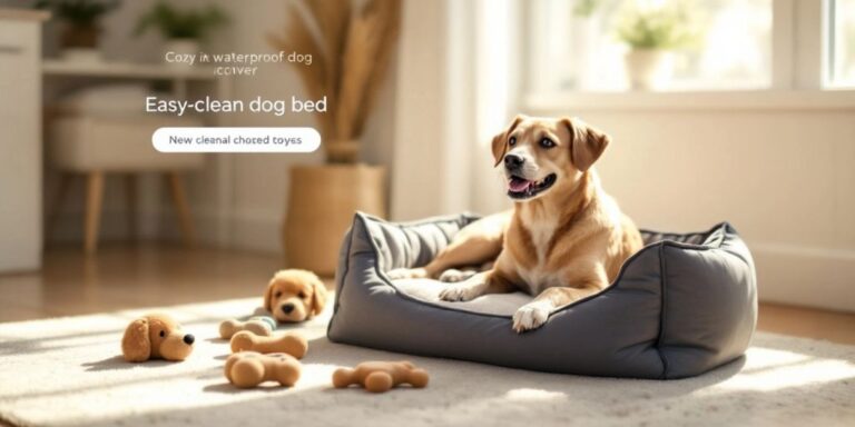 Waterproof dog bed in a bright, clean room.