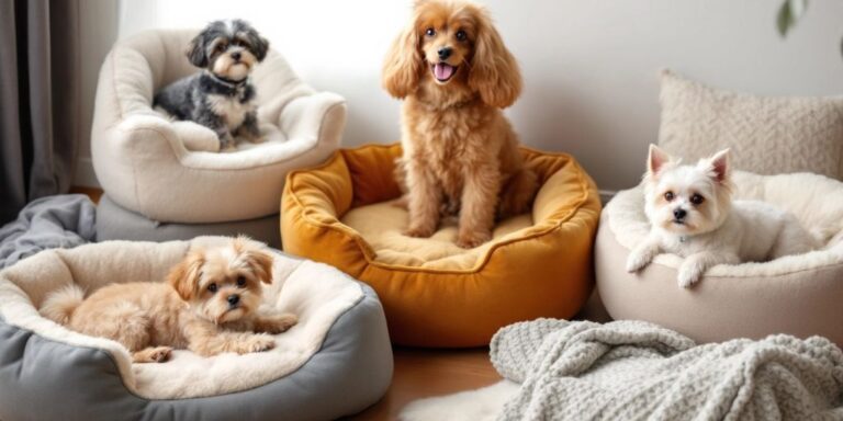 Cozy pet beds for small dogs in various styles.